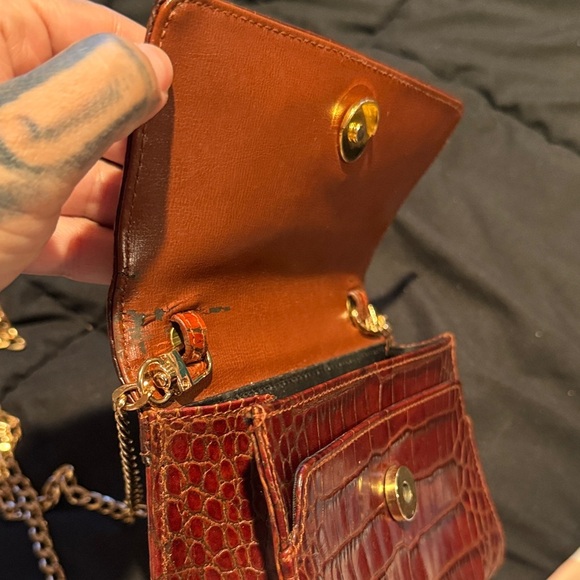 Vintage Liz Claiborne Brown Croc print Leather purse w/gold detachable Chain - Picture 6 of 16